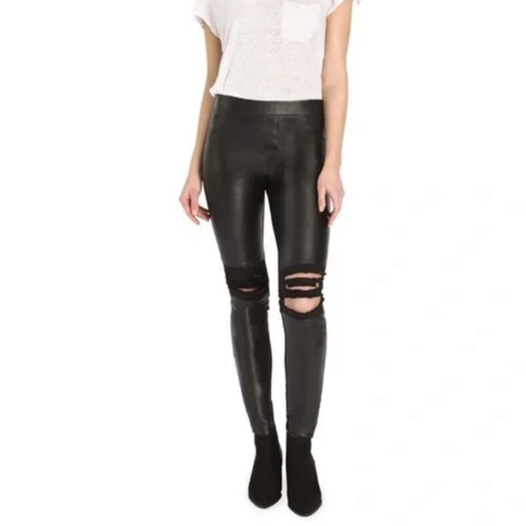 AS by DF Black Moto Leather Front Ripped Knees Leggings M - Picture 1 of 7
